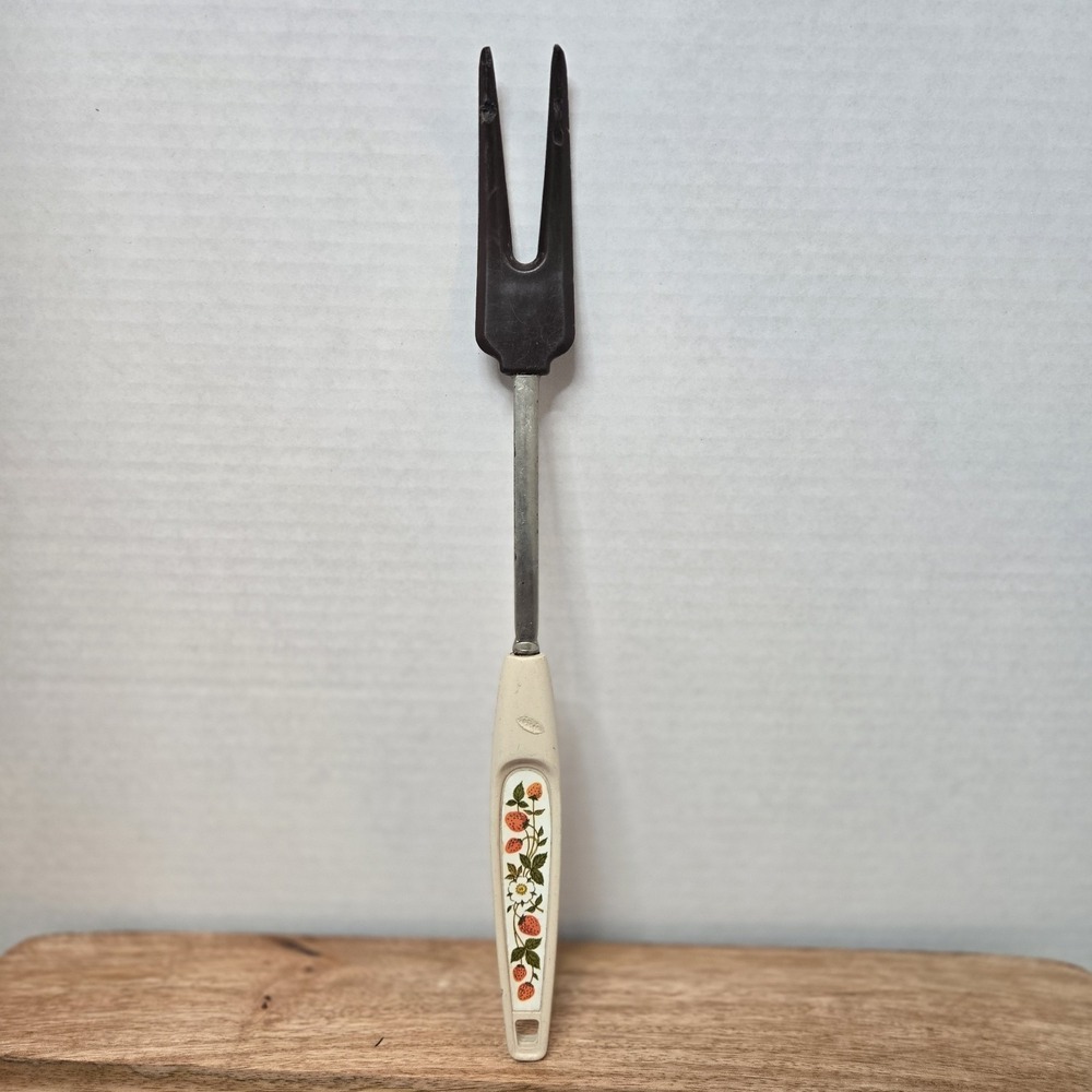 Ekco Vintage Strawberries Chrome Meat Fork